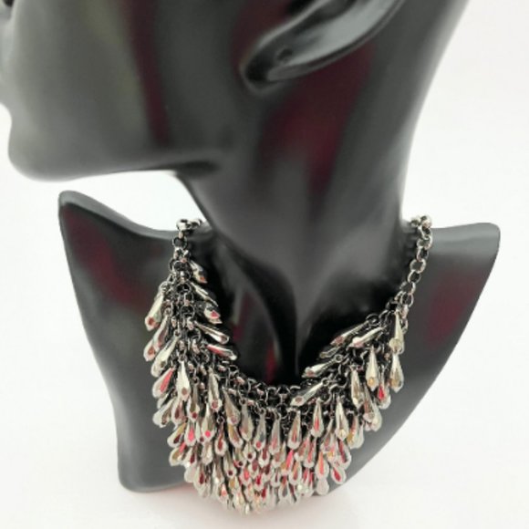 Black Hematite Necklace, Multi-Strand Bib Necklace, Faceted Stones, 18 inches - Picture 8 of 8